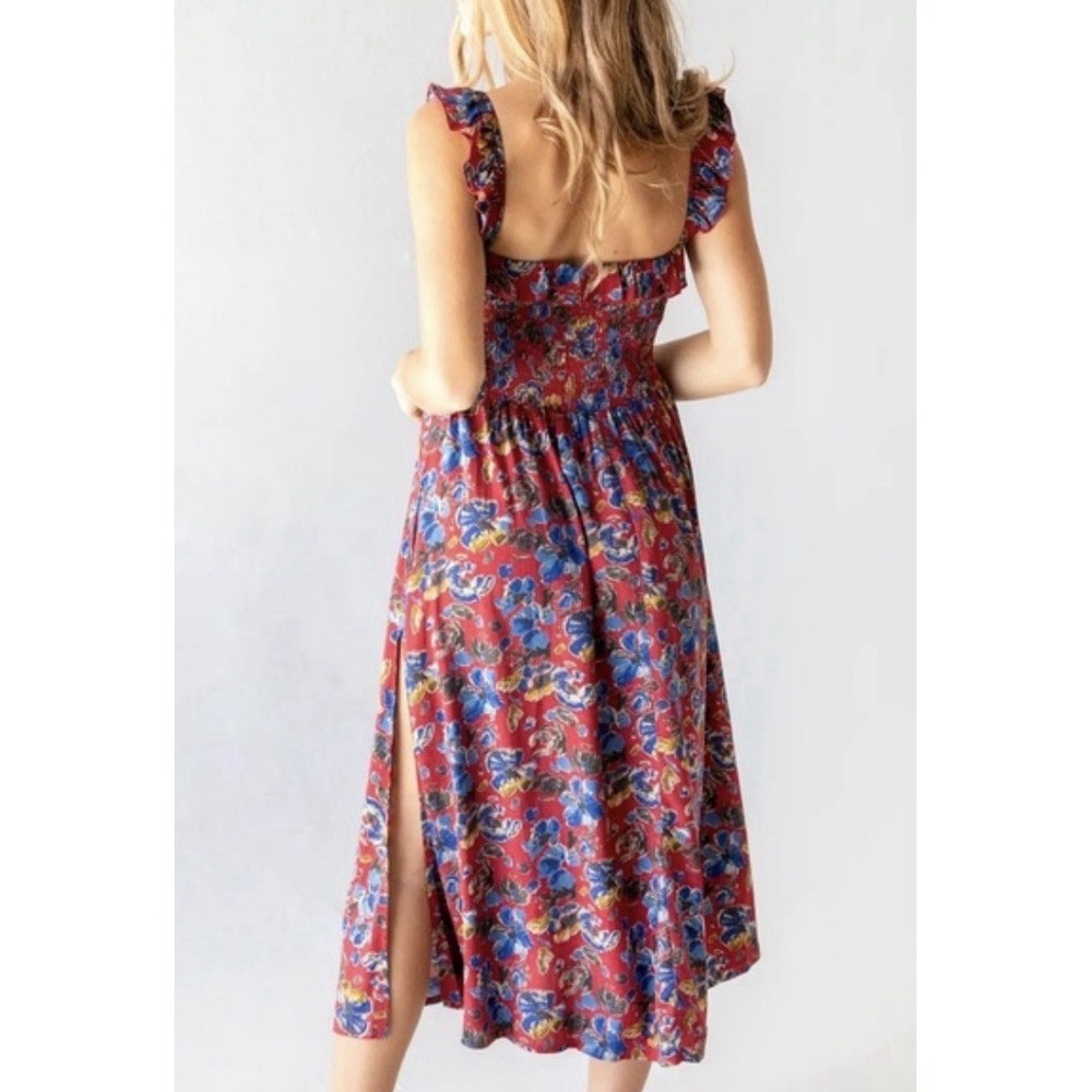 Natural Life‎ Megan Smocked Midi Dress Side Slit Floral Ruffle Boho, Size Medium - Picture 2 of 6